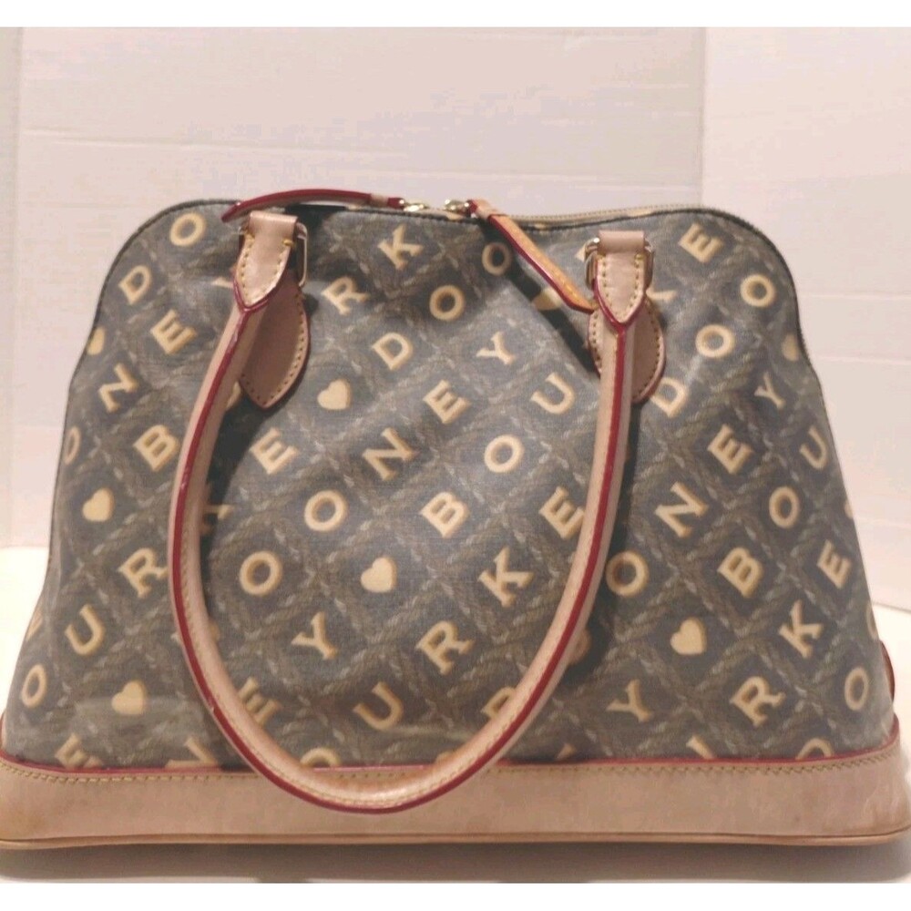 Vintage Dooney & Bourke Bag Crossword Vachetta Leather Coated Canvas Satchel - Picture 6 of 11